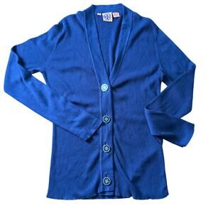 Tory Burch Navy Ribbed Button-Front Cardigan Sweater XL Logo Buttons Cotton
